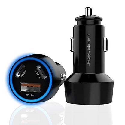 USB C Car Charger Fast Charging - LEXAA TECH 58W USB Car Charger Adapter Dual Port PD&QC 3.0 Compatible with iPhone 16 15 14 13 12 Pro Max X XR XS Samsung Galaxy Note 20/10 S24/S23/22/21 Google