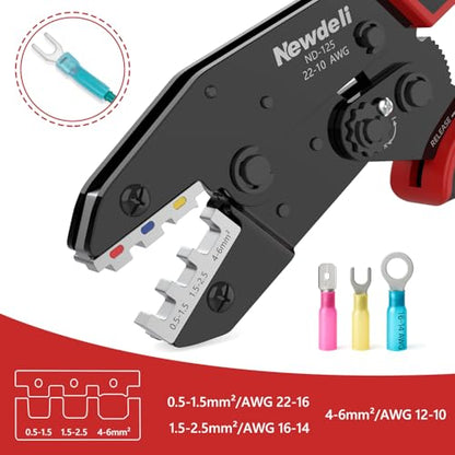 Newdeli Wire Crimping Tool for Heat Shrink Wire Connectors - AWG 22-10 Ratchet Wire Crimper Tool for Electrical Insulated Nylon Wire Terminals Heatshrink Butt Connectors Ratcheting Crimping Plier - style: ND-125 for heat shrink connectors