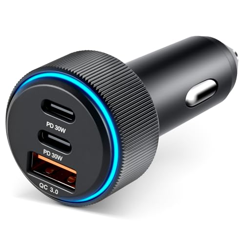 GaRhomxy 66W USB C Car Charger Fast Charging, 3-Port PD PPS/QC3.0 Cigarette Lighter Adapter for iPhone 17/16/15 Pro Max, Samsung S25/S24 Super Fast Charging, iPad, Android etc, Car Phone Accessories
