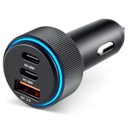 GaRhomxy 66W USB C Car Charger Fast Charging, 3-Port PD PPS/QC3.0 Cigarette Lighter Adapter for iPhone 17/16/15 Pro Max, Samsung S25/S24 Super Fast Charging, iPad, Android etc, Car Phone Accessories