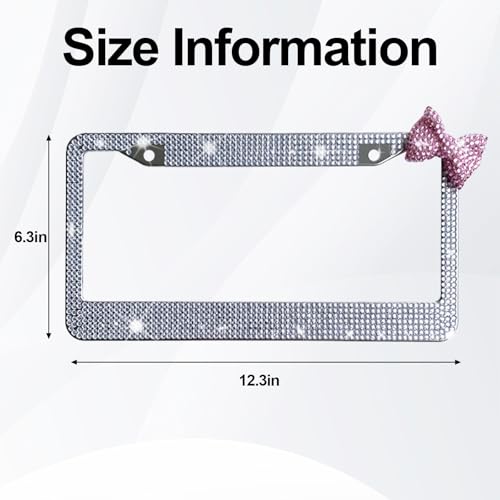Wanheart 1 Pack White Bling License Plate Frame with Pink Corner Bow - color: White Frame + Pink Bow