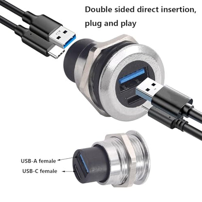 PENGLIN 2PCS Dual USB Panel Mount Adapter, USB-C 3.1 & USB 3.0 Female to Female Bulkhead Socket - 10Gbps Data, Fast Charging for Car, Home, Industrial Use (Pack of 2) - color: Silver&Black, size: 2PCS (Pack of 2)