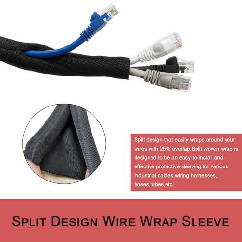 Braided Split Wire Loom Black Wire Cover Protective Harness Tubing Cable Management Self Wrap Cord Sleeve Mesh Woven 3/16"-16ft - size: 3/16"-16ft
