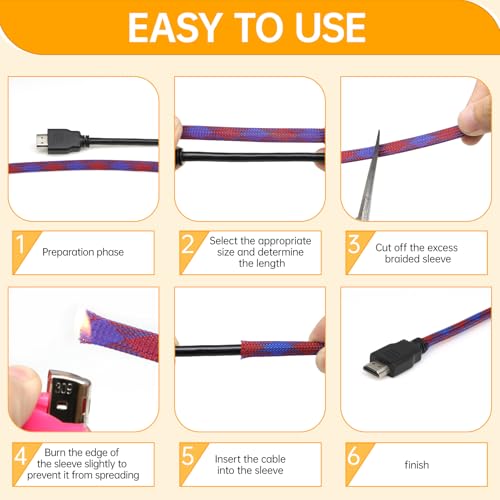 Braided Wire Loom Sleeve - Pet Proof Chew Resistant Cable Wrap, High Density Expandable Cable Sleeving for Automotive Wire Harness & PC Computer Case 16.4ft (Blue Red, 20mm (25/32")) - color: Blue Red, size: 20mm (25/32")