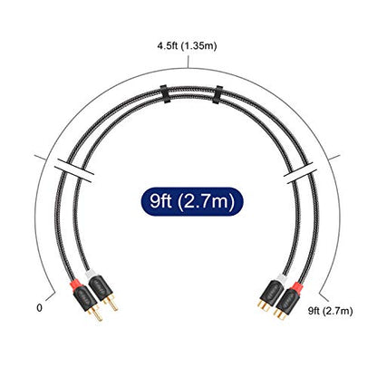 J&D 2 RCA Male to Female Extension Cable - Gold Plated RCA Audio Cable with Nylon Braid & PVC Housing [Audiowave Series] for Home Theater, Receiver, Amplifier, Speaker, 9 Feet - size: 9 Feet