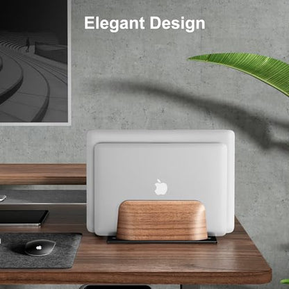 UPERGO Vertical Laptop Stand, Dual Slot Wood Holder for Desk