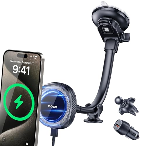 OQTIQ for MagSafe Car Mount Charger, Magnetic Wireless Car Charger Compatible with iPhone 17 16 15 14 13 12 Series, 15W Fast Charging Car Phone Mount for Windshield Dashboard Air Vent - color: Black - Standard Version