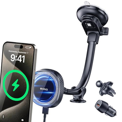 OQTIQ for MagSafe Car Mount Charger, Magnetic Wireless Car Charger Compatible with iPhone 17 16 15 14 13 12 Series, 15W Fast Charging Car Phone Mount for Windshield Dashboard Air Vent - color: Black - Standard Version