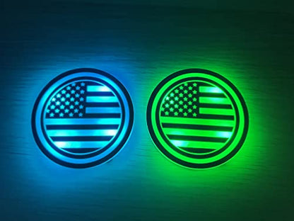 NewL 2 Pieces Car Cup Holder led Lights with 7 Colors Coaster American Flag - color: American Flag