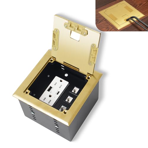 Recessed Flat Hidden Socket Kit with 2 * 15A Receptacle，4.8A 1 USB-A Ports &1 USB-C Port+3-Port RJ45 Datacom Receptacle. Internal Height Adjustable，Corrosive Resistant Hardware,Brass - color: Brass, size: 15A USB Outlet（C+A）