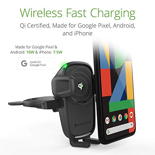 iOttie Car Charger Easy One Touch Wireless 2 Qi Charging CD Slot + Air Vent Combo Phone Mount for iPhone, Samsung Galaxy, Huawei, LG, Smartphones, Black - style: Wireless 2