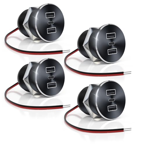 4PCS 72W RV USB Outlet All-Aluminum 12V/24V 3 Charging Ports, GIBBAB 36W PD3.0 Type-C+2 18W QC3.0 Fast Charging Socket, Recessed Mount Car Charger Cigarette Lighter Replacement for Camper Trailer Boat - color: Silver, size: 4P