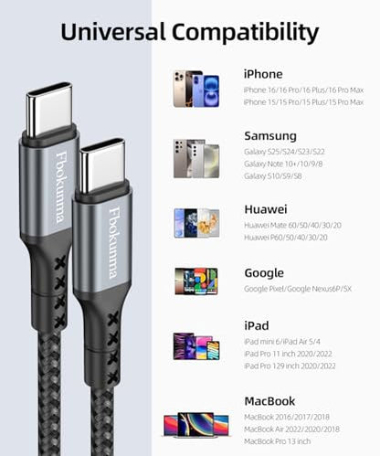 30.5cm(12인치) 짧은 USB C to USB C 케이블, 3팩 3m(1피트) 65W 충전기 케이블 PD 고속 충전 타입 C to 타입 C 코드 브레이디드 삼성 갤럭시 S23 S22 S21용, 아이폰 15 프로/15 프로 맥스, 아이패드 프로용 - size: 1FT