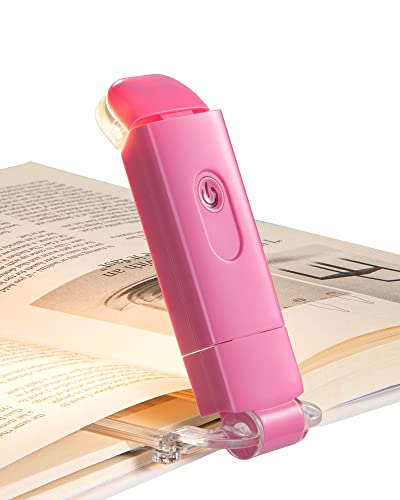 DEWENWILS USB Rechargeable Book Reading Light, Warm White, Brightness Adjustable, LED Clip on Book Lights for Reading in Bed, Car Reading Light for Kids, Bookworms (Pink) - color: Pink