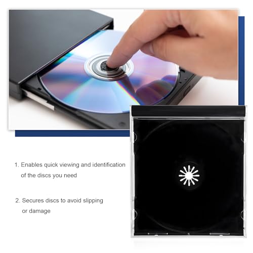6 PCS Standard Single Clear CD Jewel Case, 10mm Vehicle Slim Clear Disc DVD Cases with Assembled Tray, Single CD Protective Cover Plastic Storage Box Replacement for Cars (Black) - color: Black