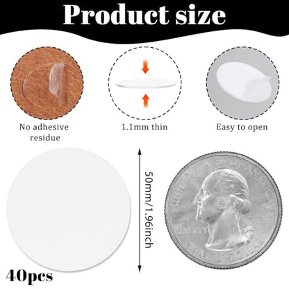 40 Pcs Double Sided Adhesive Pads 2"/50mm Round Heavy Duty Mounting Tape Clear Removable Dots for Car Phone Mounts Dashboard Dash Cam Base Home Office
