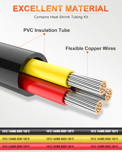 NAOEVO 14 Gauge Wire 3 Conductor, 14 Gauge Automotive Wire 12V Cable, 30FT - size: 30ft, style: 3C-14AWG