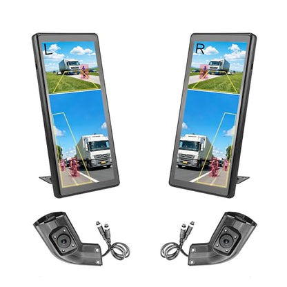 Dual Monitor Truck Camera System, 10.36" Touchable Split Screen + Left & Right Dual Rear View Angle 1080P Cameras with IP69K Waterproof Night Vision Wide Angle DVR Recording for RV Truck Trailer Bus