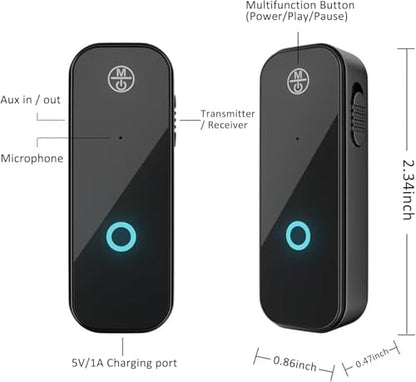 PWireless Bluetooth AUX Adpater for Car, 2 in 1 Bluetooth 5.0 Transmitter Receiver, 3.5mm Aux Audio Adapter, Wireless Audio Receiver for for Cars, Speakers, Stereo Systems and Headphones
