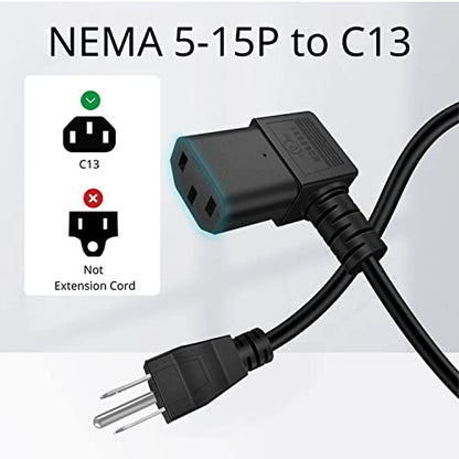 TNP Universal 90 Degree Power Cord NEMA 5-15P to IEC320 C13 Power Cord UL 15A 125V 18AWG Right Angle Computer Power Cable Heavy Duty NEMA to IEC Cable Plug for TV, PC, Computer, Printer (15 Ft, Black) - size: 15FT