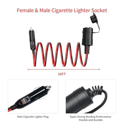 ELFCULB Cigarette Lighter Plug Extension Cable 14AWG 10FT for RV - color: CIG to PLUG, size: 10FT