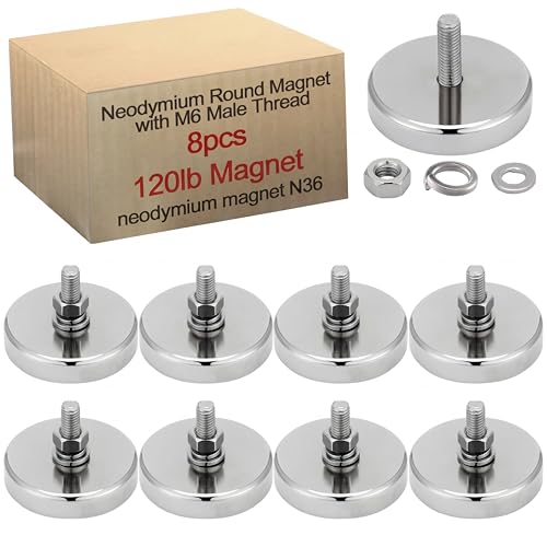 Flutesan 8pc Strong Round Mounting Magnet with Bolt, 1.42"-110lb-M6 Silver - color: Silver, size: 1.42in-120lb-m6