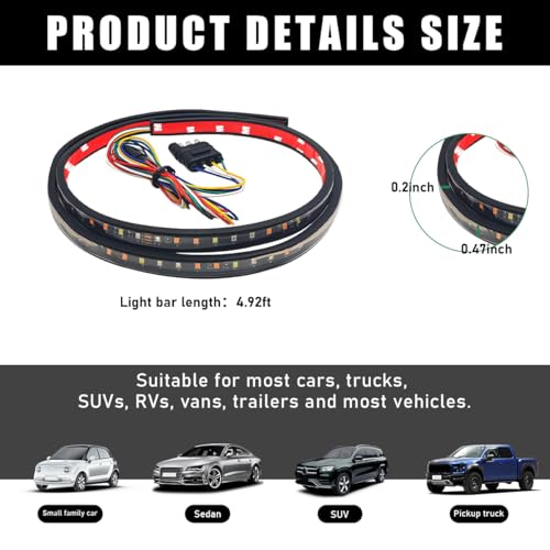 Yourkar Tailgate Light Bar, 59 Inch Single Row LED Tailgate Light Bar, LED Flexible Strip with Red Running Brake White Reverse Yellow Turning Signals Lights, Car Accessories - color: Single, size: 59"
