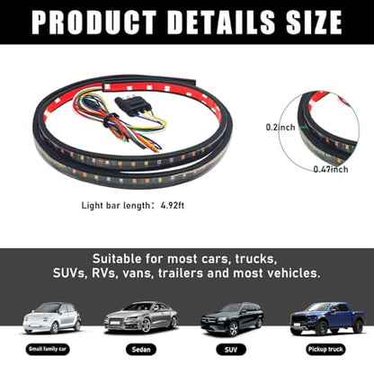 Yourkar Tailgate Light Bar, 59 Inch Single Row LED Tailgate Light Bar, LED Flexible Strip with Red Running Brake White Reverse Yellow Turning Signals Lights, Car Accessories - color: Single, size: 59"