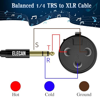 Elecan 6.35mm (1/4 Inch) TRS Male to XLR Female Cable 6 Ft, Balanced Professional Shielded Stereo Microphone Cable Cord, Gold Plated for Mixer AMP Speaker Amplifier with 6.35 to 3.5mm Adapter+Ties - size: 6FT, style: 6.35mm to XLR Female