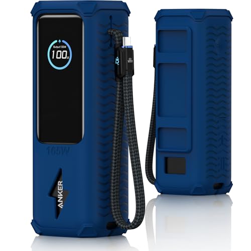 YWXTW Silicone Case for Anker Laptop Power Bank (25,000mAh/165W) - Shockproof Drop-Resistant, Built-in Cable Storage | Non-Slip Grip, Hidden Dust Plug Protective Cover for Anker Power Bank 165w - color: Deep Blue