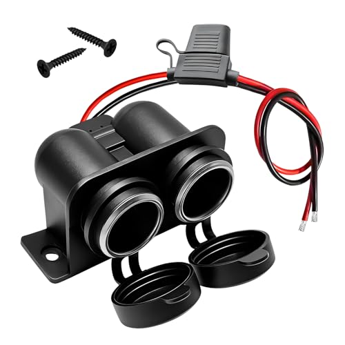 Cigarette Lighter Socket with Blade Fuse, 12V Auto Cigarette Lighter Splitter with Protective Cap, Dual Socket Charger Power Adapter Waterproof Cable Plug for Car Truck Boat - color: 1 PCS
