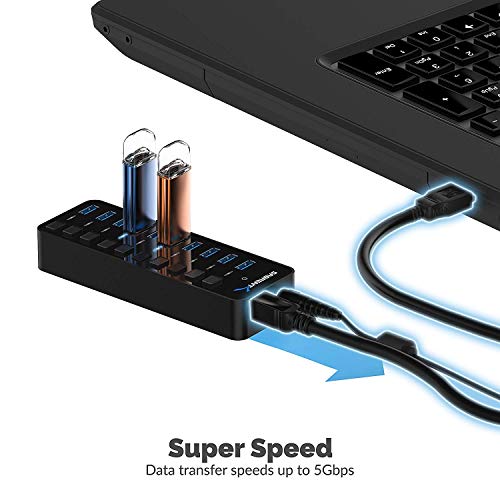 SABRENT 10-Port 60W Powered USB 3.0 Hub, Power Switches & LEDs (HB-BU10) - size: 10-Port - 10 USB 3.0