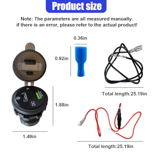 45W 12V USB Outlet 2-Port Car Charger Socket, PD USB C & QC 3.0 Port Waterproof Cigarette Lighter Sockets with LED Voltmeter, Universal Quick Charge Sockets for Cars RV Boat Marine Truck