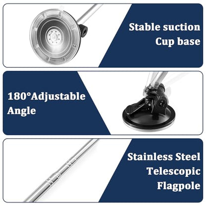2 Pack Car Flag Pole with Suction Cup Mount, 18-62.4'' Telescopic Stainless Steel Vehicle Flagpole Holder, 180° Adjustable Flag Mount for Car Truck Rv Boat
