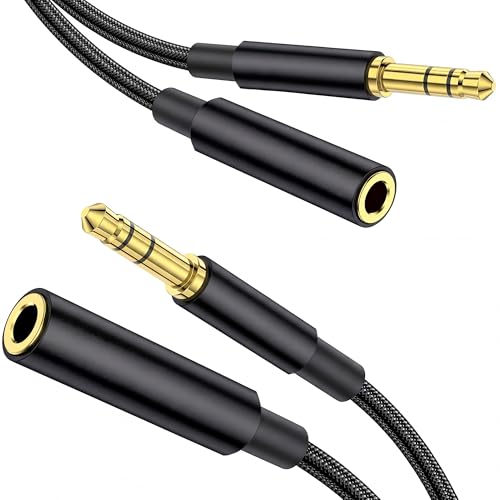 2 Pack Headphone Extension Cable, Gold-Plated Male to Female Aux Cord Extender, Hi-Fi Stereo 3.5mm Audio Cable for Headset, iPhone, iPad, Smartphones, Tablets & More