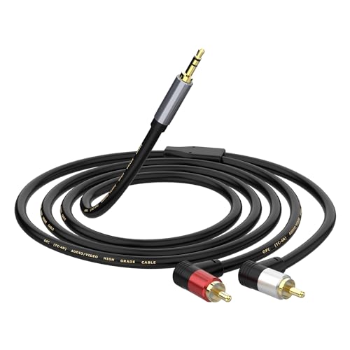 RCA to 3.5mm AUX Cable(6.6 Feet), 3.5mm Male to 90 Degree Right Angle RCA 2-Male Headphone Jack Adapter Y Splitter Cable Gold-Plated for Smartphones, Speakers, MP3, Tablets & More (6.6FT/2M) - size: 2M/6.6FT, style: RCA angled