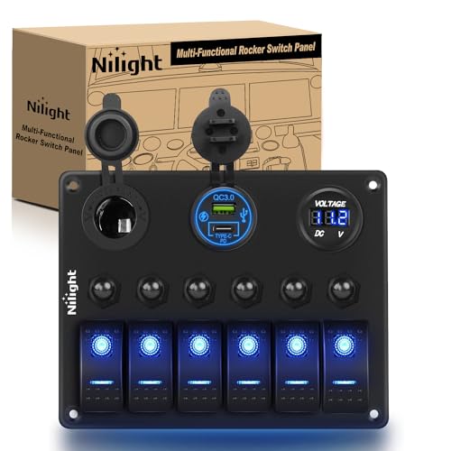 Nilight 6 Gang Multi Function Rocker Switch Panel Waterproof Pre-Wired - color: Blue, size: 6+3 Gang Type C +USB