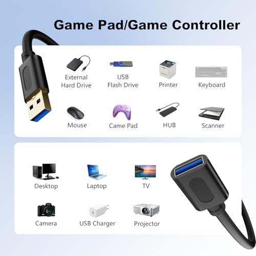 USB Extension Cable 1Ft, USB 3.0 Repeater USB Male to Female Lead with Signal Amplification Active Cord for Printers, Keyboards, Game Console, Loudspeakers, Scanners, Displays, Headsets(0.3M/1Ft) - size: 1 Ft