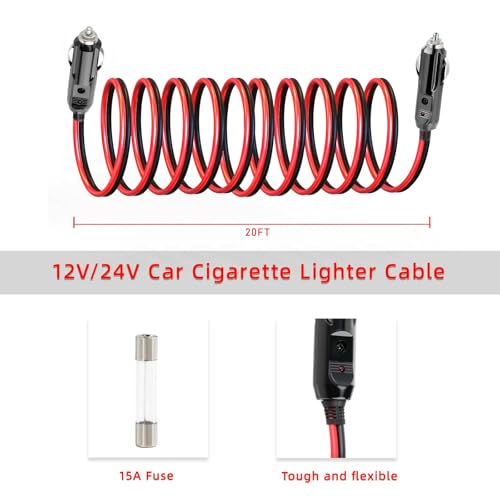 ELFCULB Male to Male Cigarette Lighter Cable 14AWG 20FT - color: 12V Male to Male, size: 20FT