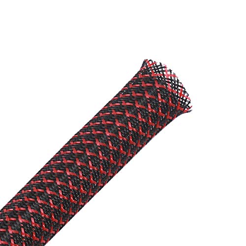 100ft - 1/4 inch PET Expandable Braided Sleeving – BlackRed – Alex Tech Braided Cable Sleeve - color: Blackred, size: 1/4"-100ft
