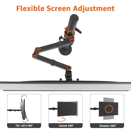 Amazon Basics Adjustable Single Monitor Arm Desk Mount, Holds up to 32" (38” Ultrawide) and 22 lbs, Adjustable Tension, VESA 75x75/100x100, Black - size: Single, style: AdjustableMonitorArm