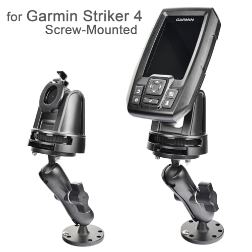 VAUBORTTI Aluminum Ball Mount for Garmin Striker 4,Double AMPS Round Plates,1" Ball Fit for RAM Kit,Drill Base for Fish Finder,GPS Chartplotter Holder, T-Bolt Track Mount for Kayak Boat Marine