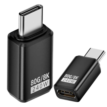 240W 80Gbps USB C Adapter, Thunderbolt 5 USB C Adapter, Type C Male to Female Extender 8K@60Hz, 120Gbps Video Bandwidth, for Phone 15/16, VR,TV,Laptop, Carplay-2Pack (Straight)