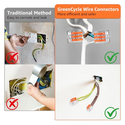 GreenCycle 60PCS Lever Wire Connectors, Quick Wire Splice Connectors Push-in, 2/3/5 Transparent Housing Conductor Combination Kit with 2, 3, 5 Port, 28-12 AWG,for Home Lighting & Car Audio - size: 60PCS, style: 1/2/3/4/5P Box Kit