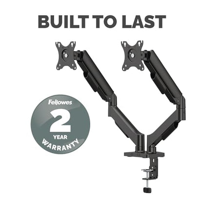 Fellowes Everyday Plus Dual Gas Spring Monitor Arm Holds Two Screens up to 32" Weighing 4.4-19.84 lbs ea, Height Adjusting, Tilt, Swivel, Rotate, VESA 75/100, Clamp or Grommet Mount, Cable Management - style: Everyday Plus Dual Arms