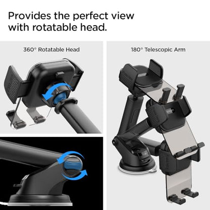 Spigen Telescopic Arm & Adjustable Grip Car Mount for Dashboard/Windshield - color: Black