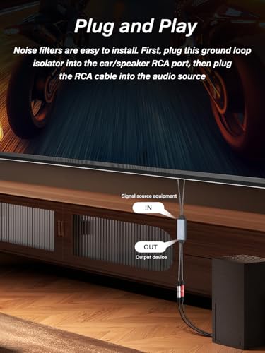 RCA Noise Isolator, Dual Channel RCA Ground Loop Audio Signal Filter,for Car Audio/Home Stereo System, High-Fidelity Sound Eliminating Buzzing Noise