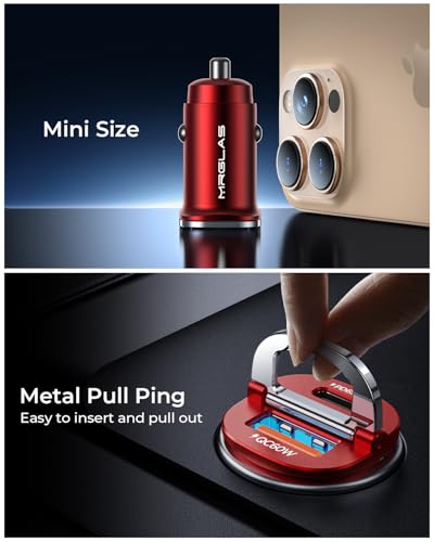 MRGLAS【Upgraded】 125W USB C Car Charger Super Fast Charging for iPhone 17 - color: Red