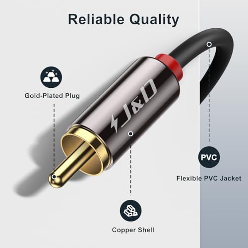 J&D 2 RCA M/M Stereo Audio Cable, Gold-Plated 2RCA Male to 2RCA Male Copper Shell Auxiliary Audio Cord for Home Theater HDTV Amplifiers Hi-Fi Systems Speakers, RCA Audio Cables, 6 Feet - size: 6 Feet