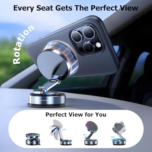 Magsafe Car Mount Charger, 15W Fast Charging Wireless Car Charger, Magsafe Car Mount, 360° Vacuum Magnetic Phone Holder [120LBS Ultra Suction Cup & 3000gf Magnet] for iPhone 17 - 12, Pixel & Samsung
